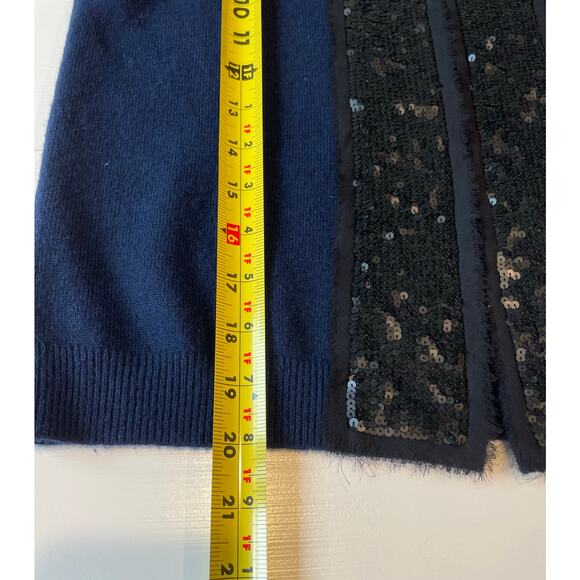 Aqua Cashmere Sweater Cardigan Navy Black Matte Sequin Detail Sz S Old Money - Picture 12 of 12